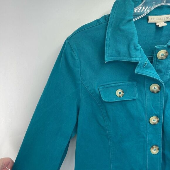 Appleseed's Women's Button Down Jacket Blazer Collared Pockets Teal Green Medium - Picture 12 of 13